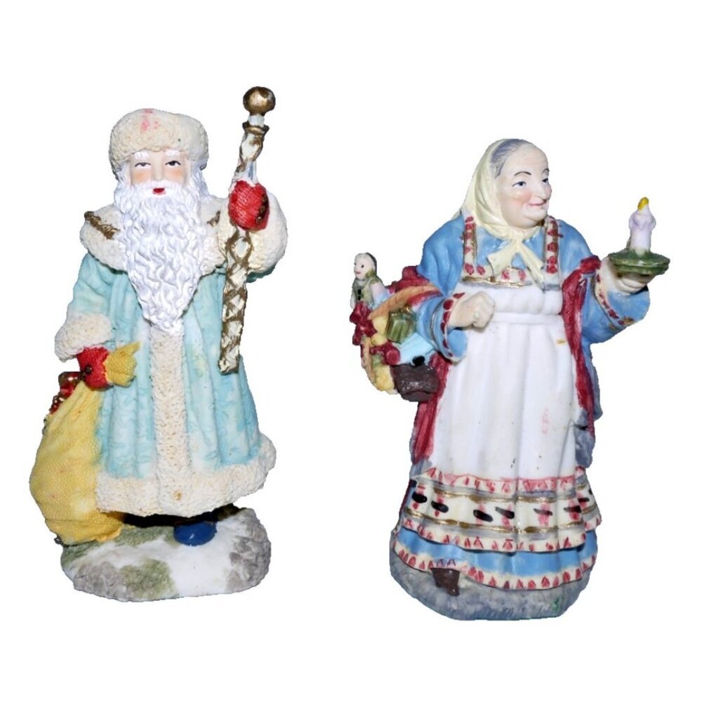 Vintage ceramic 4.5" figures Christmas decoration Grandfather Frost & Babouschka